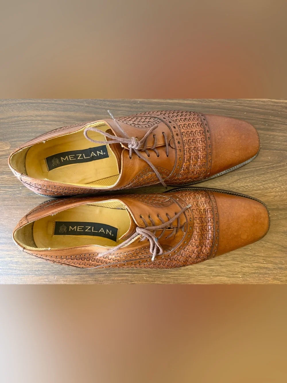 Mezlan Brown Woven Leather Cap-Toe Derby Shoes Wide